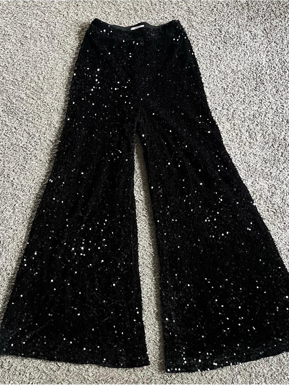 Faeriesty Flare Black Sequin High Waisted Pants Clubcore Concert Retro Glam